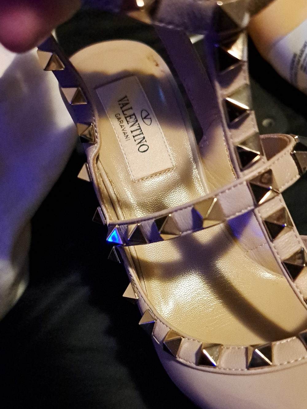 Valentino Pink Nude Leather Rockstud T-Strap Heels